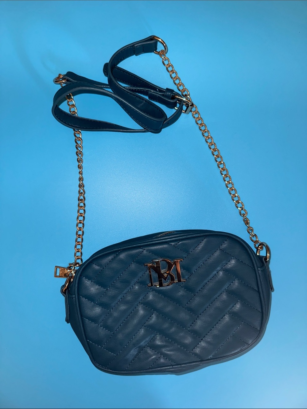 Badgley Mischka Quilted Teal Leather Crossbody with Gold Hardware
